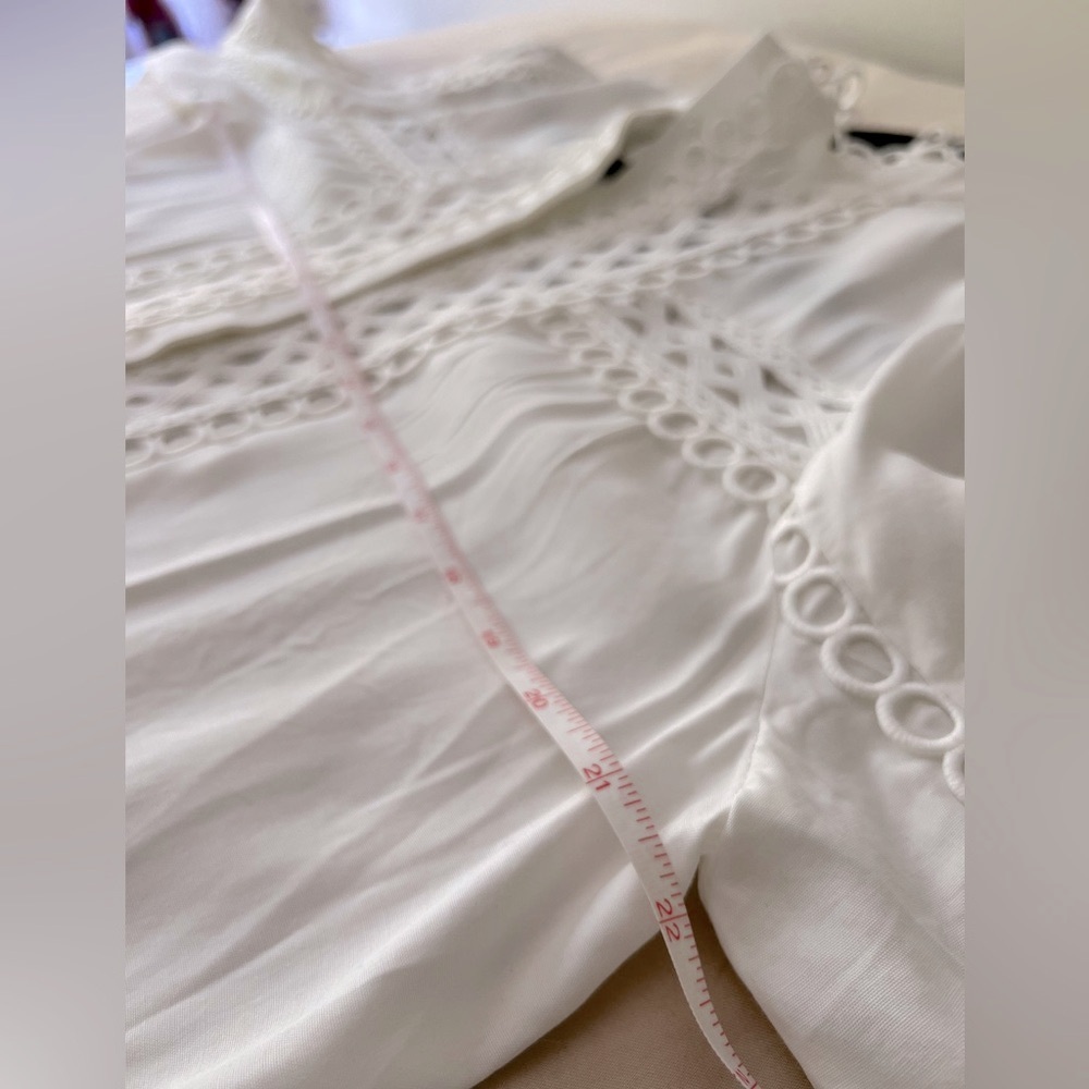 F21 Forever 21 Crochet Woven Lace Cutout Ivory White Blouse Womens L Large 8 - Picture 9 of 17